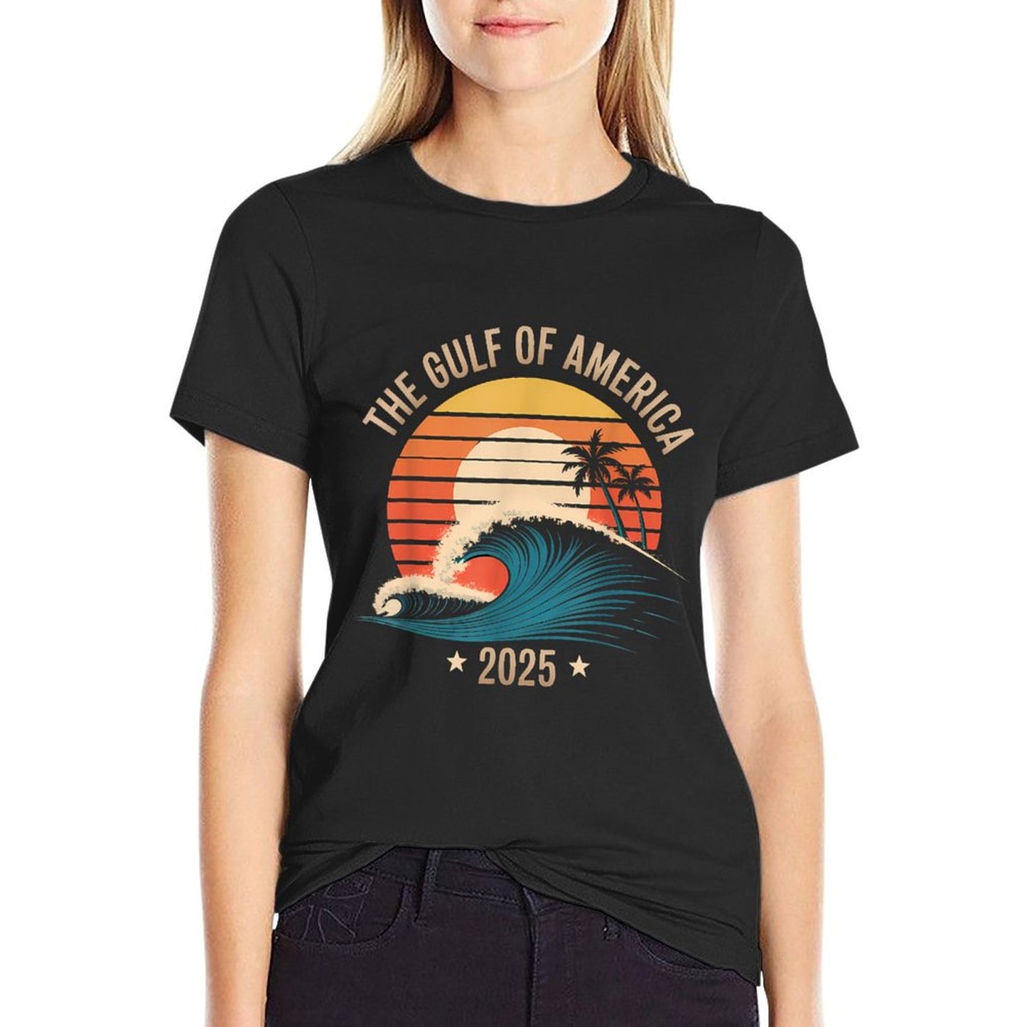 Gulf Of US America Vintage Sunset Flag Retro 2025 Durable T-Shirt