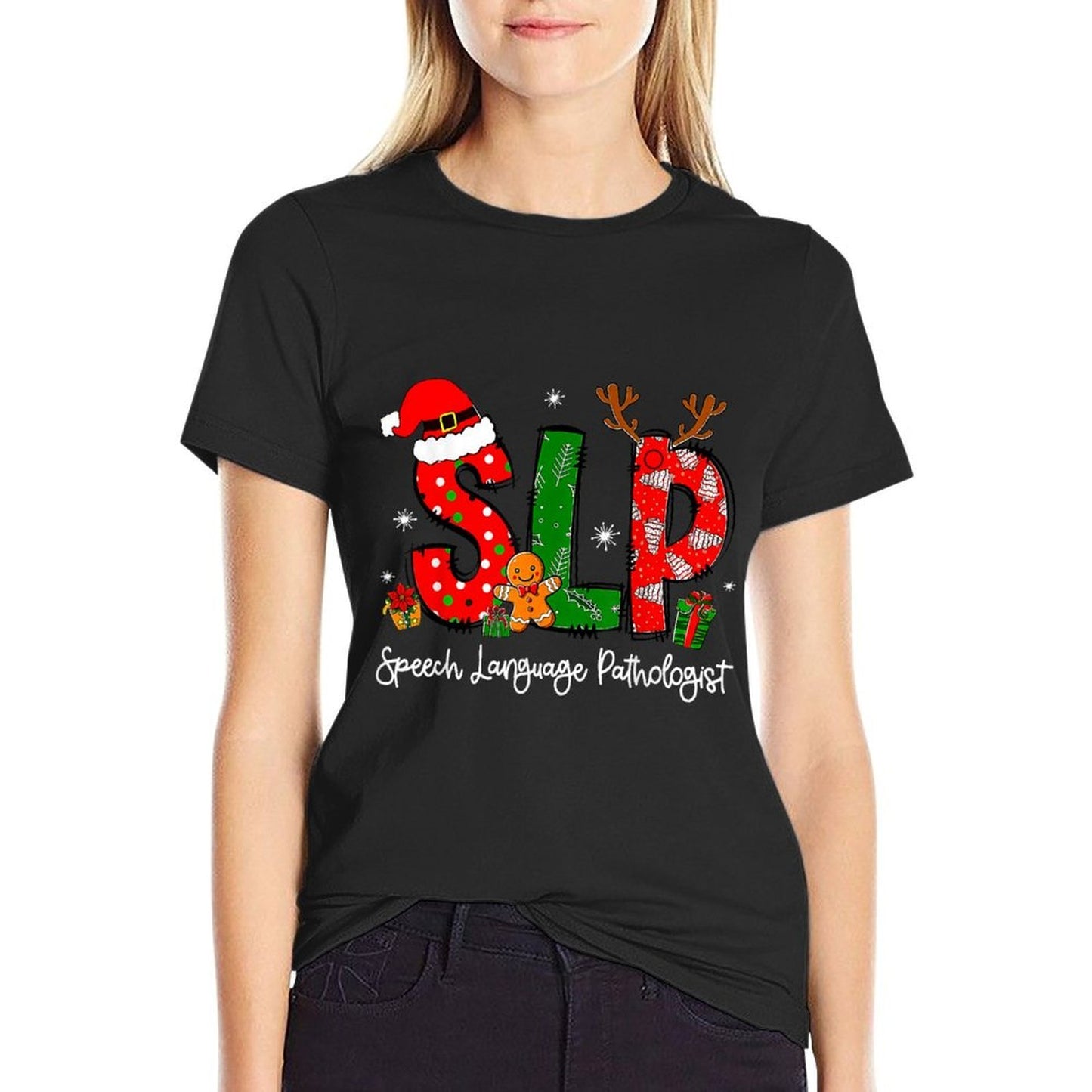 Speech Language Pathologist Reindeer Santa Hat SLP Christmas  Durable T-Shirt