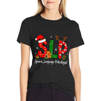 Speech Language Pathologist Reindeer Santa Hat SLP Christmas  Durable T-Shirt