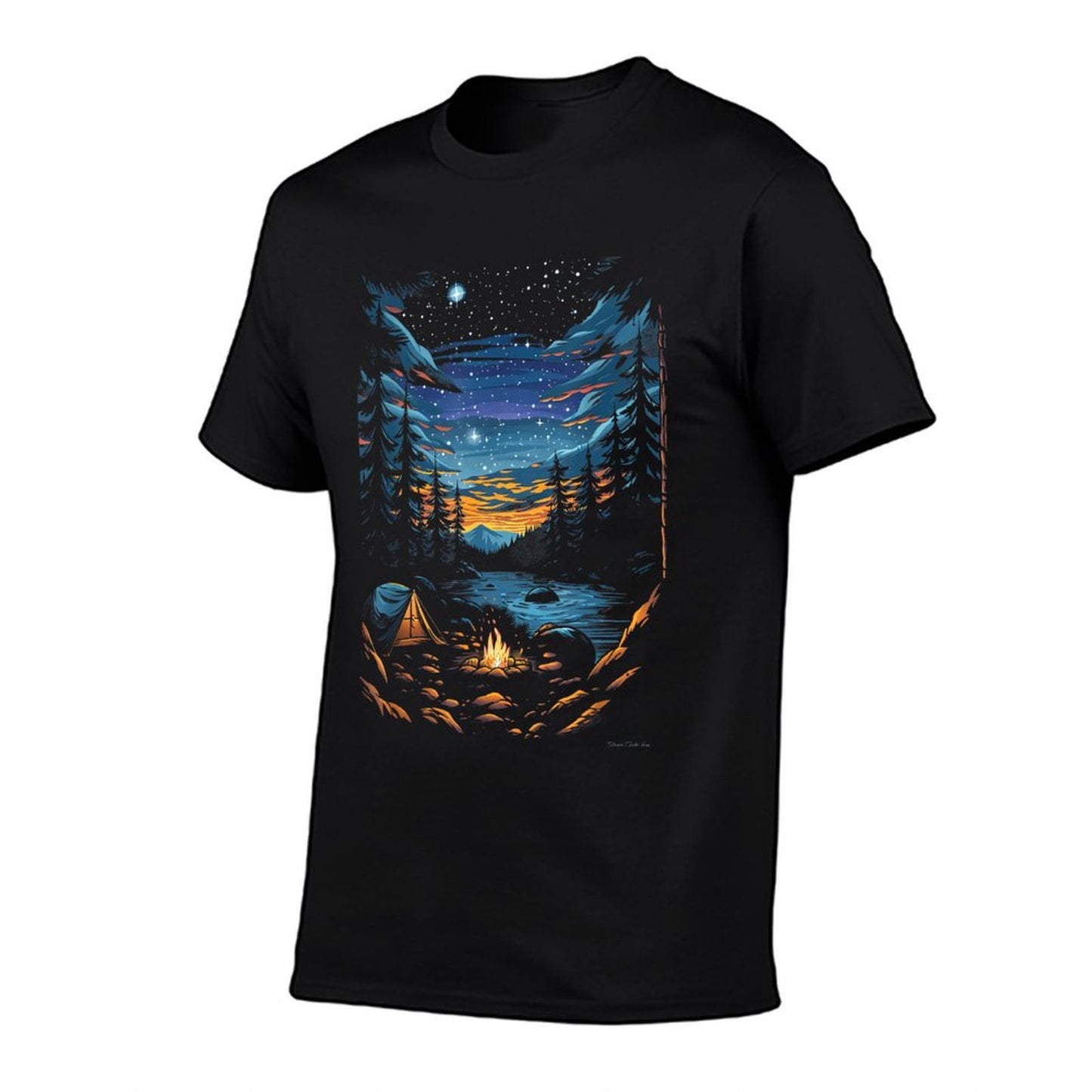 Twilight Hiking Cyan And Amber Trail  Rolled Sleeves T-Shirt