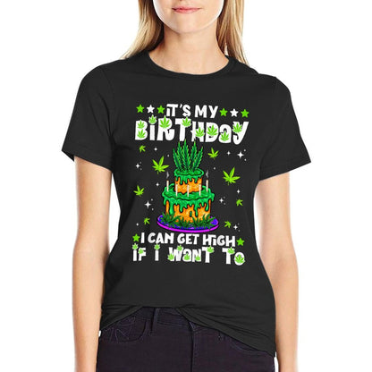 Funny Birthday Cannabis Marijuana 420 Cake Youth Dad  Summer-ready Fabric T-Shirt