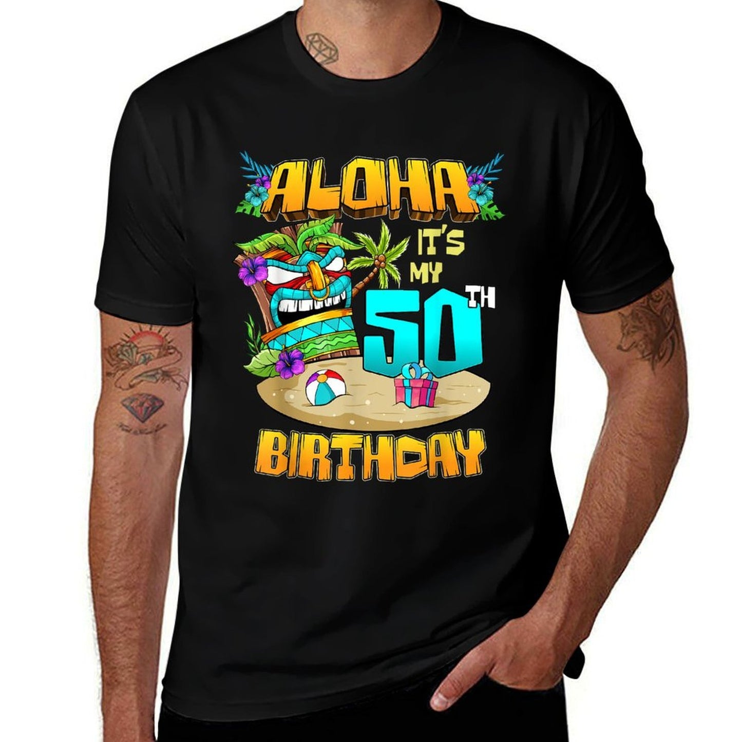 Aloha 50th Birthday Hawaii Tiki Hawaiian Theme 50 Years Old Comfortable T-Shirt