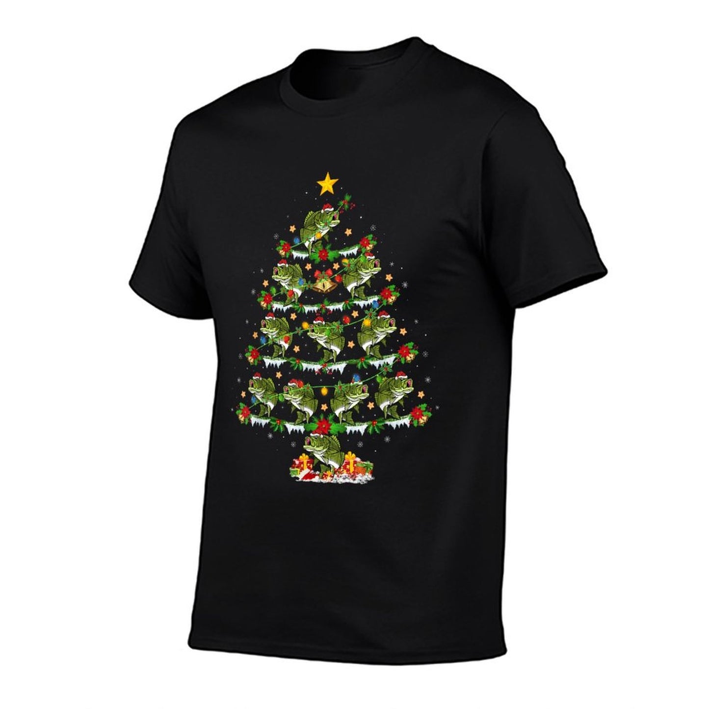 Holiday Xmas Lighting Santa Bass Fish Christmas Tree  Tagless Design T-Shirt