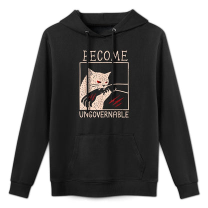 Become Ungovernable Cat Biting Hand Funny Meme Unisex Design Hoodie