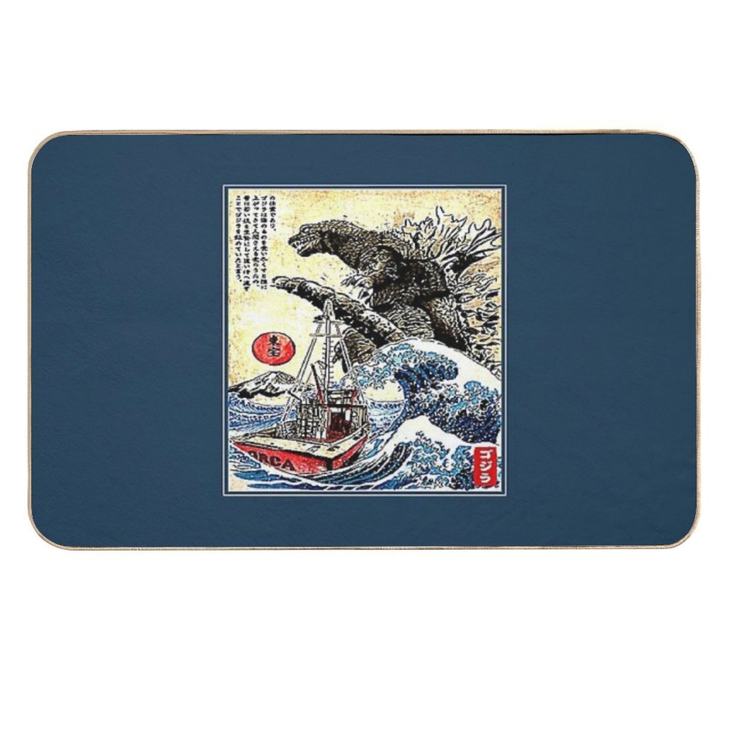 Orca in Japan Woodblock  Repositionable Bath Mat