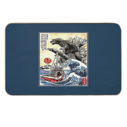 Orca in Japan Woodblock  Repositionable Bath Mat