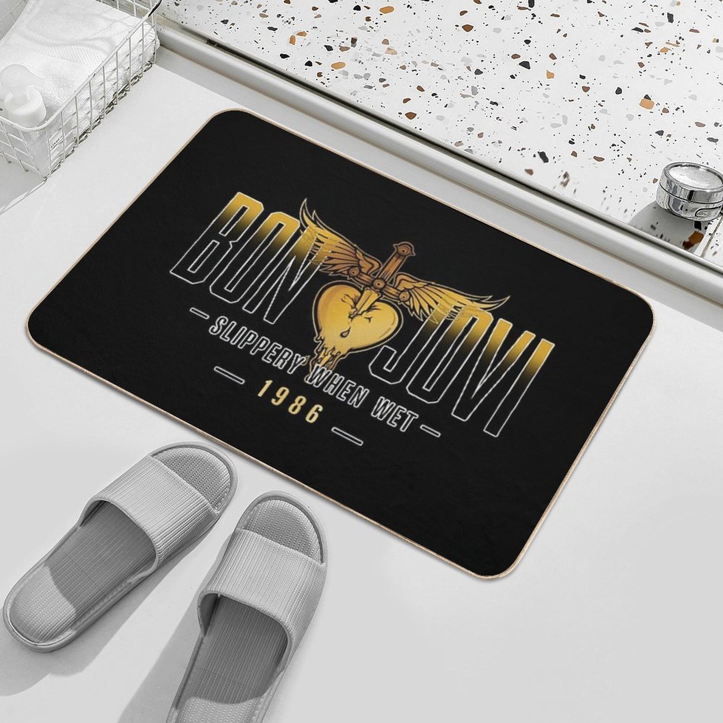 Slippery When Wet A Rock Classic  Easy To Clean Bath Mat