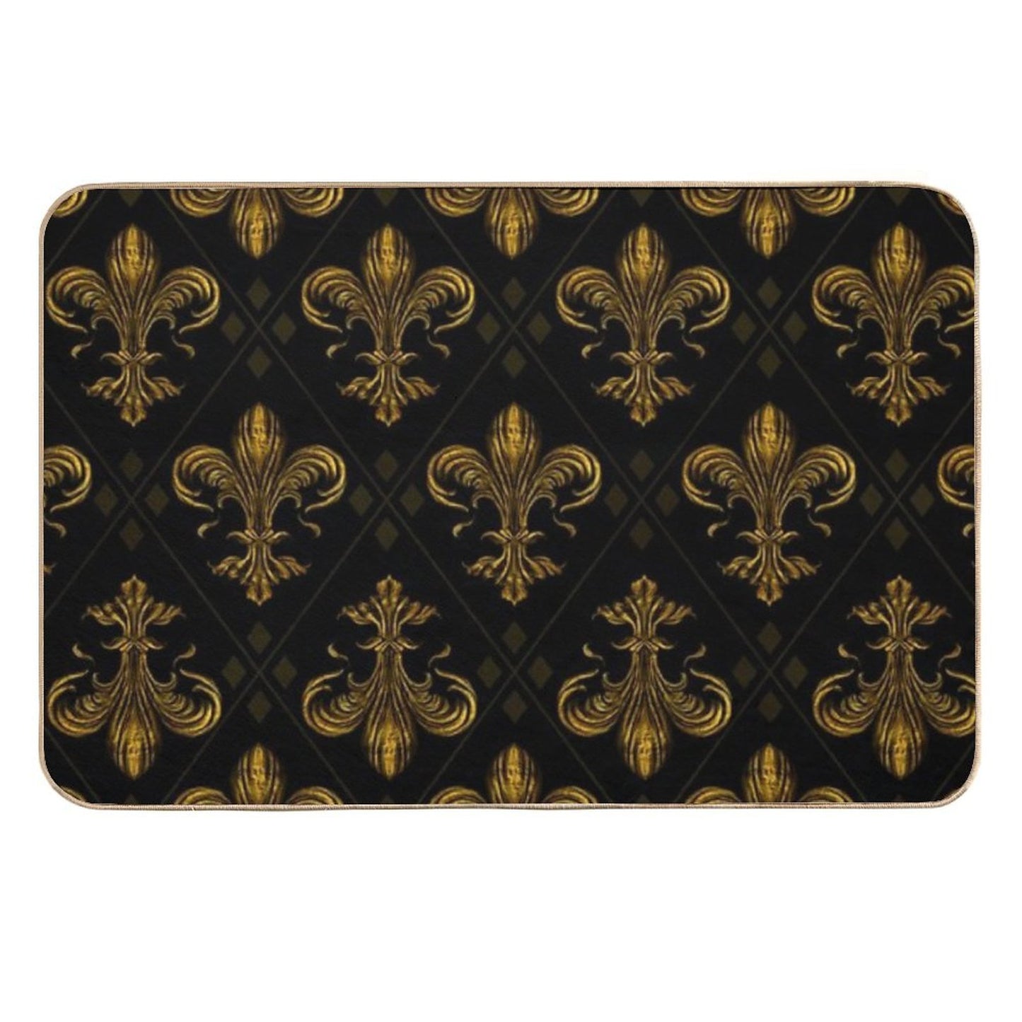 Fleur-de-lis Pattern Vintage Gold  Long-Lasting Bath Mat