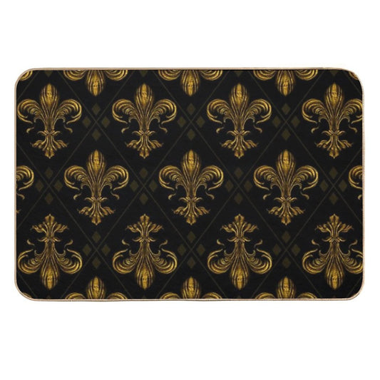 Fleur-de-lis Pattern Vintage Gold  Long-Lasting Bath Mat