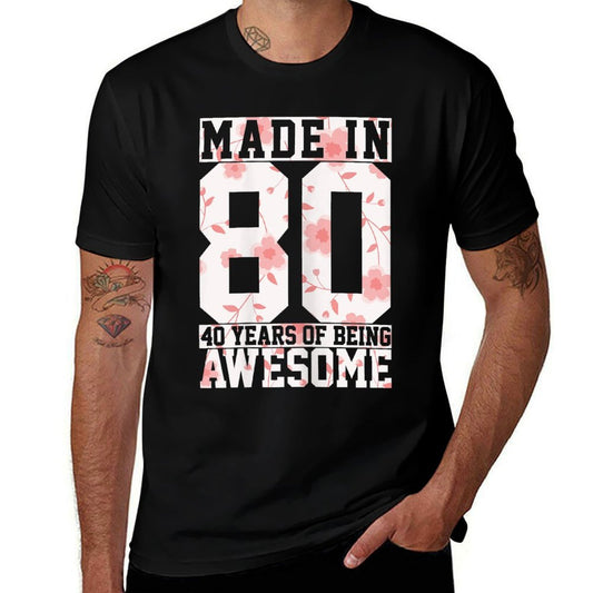 Womens Made In 1980 40th Birthday Gift Vintage Floral Funny 40 Year  Polyester Blend T-Shirt