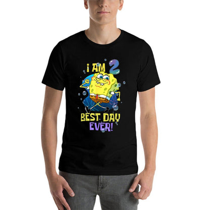 Mademark X SpongeBob SquarePants - Spongebob I Am 2 Best Day Ever 2nd Birthday Kids Spongebob  Wrinkle-resistant T-Shirt