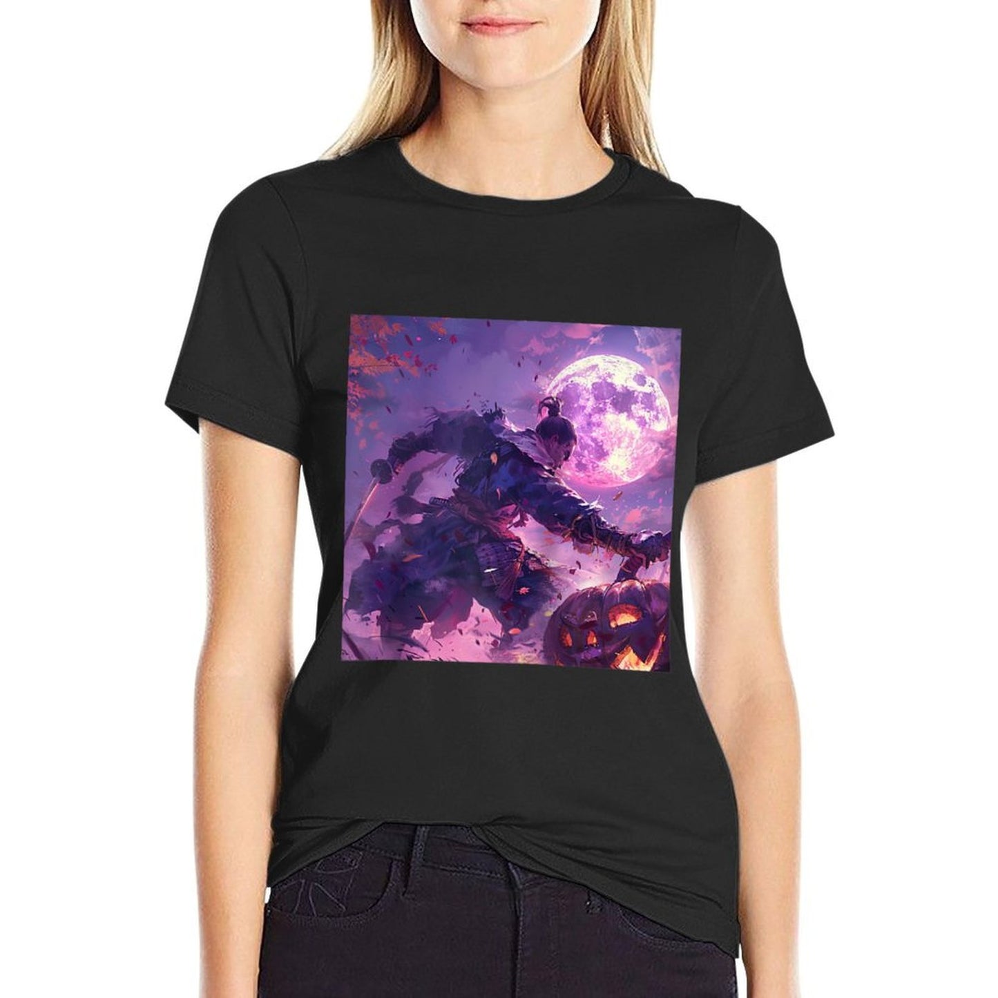 Samurai's Twilight Quest on Halloween's Dark Edge Raglan Baseball  Trendy Pattern T-Shirt