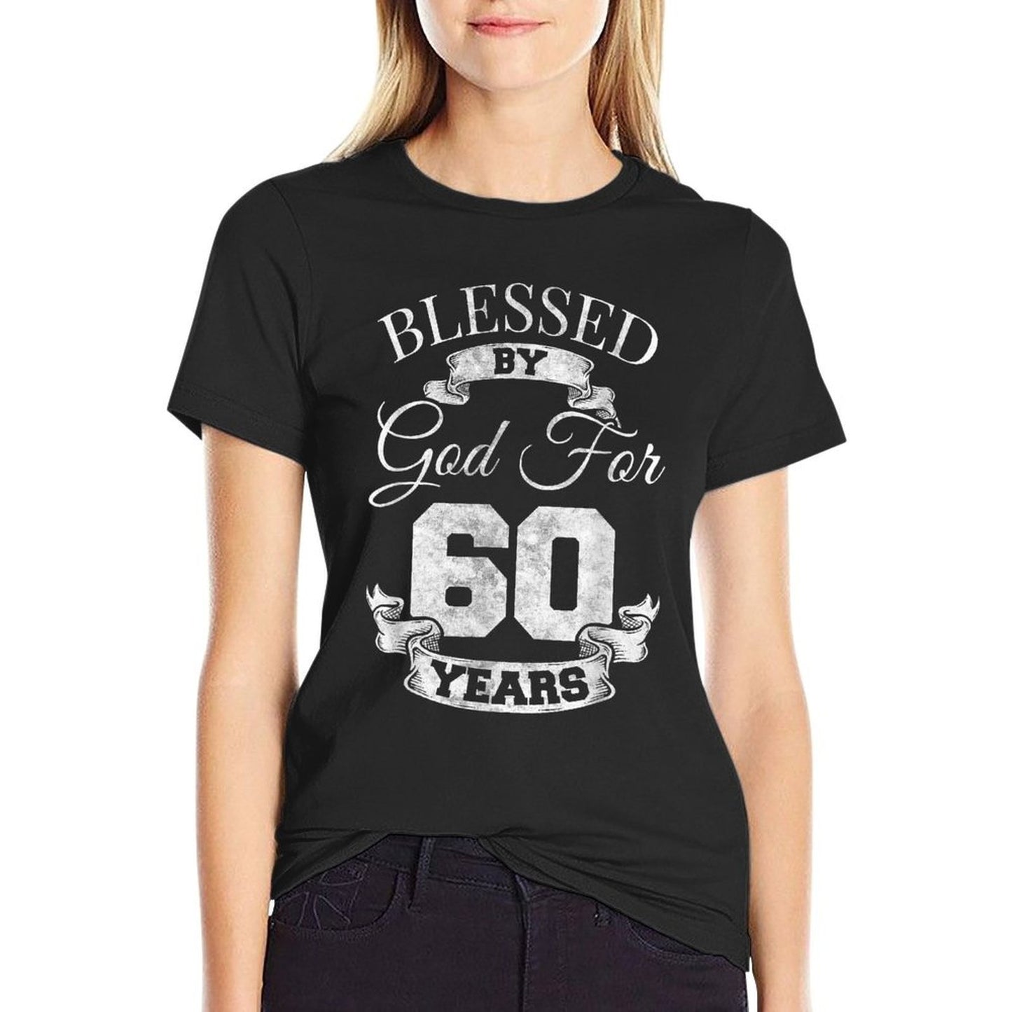 Blessed by God 60th Birthday Gift Sixty Years Old Religious  Rolled Sleeves T-Shirt