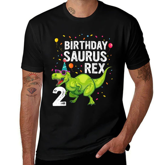 Kids 2 Year Old Birthday Boy Girl Dinosaur T Rex Family Matching  Polyester Blend T-Shirt
