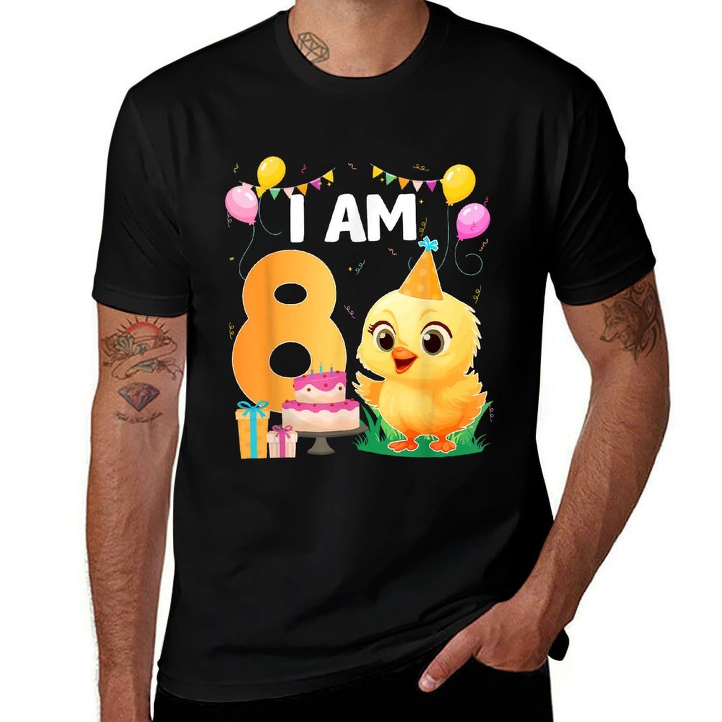 8th Birthday Cute Chicken Themed 8 Year Old Kids Party  Cotton T-Shirt