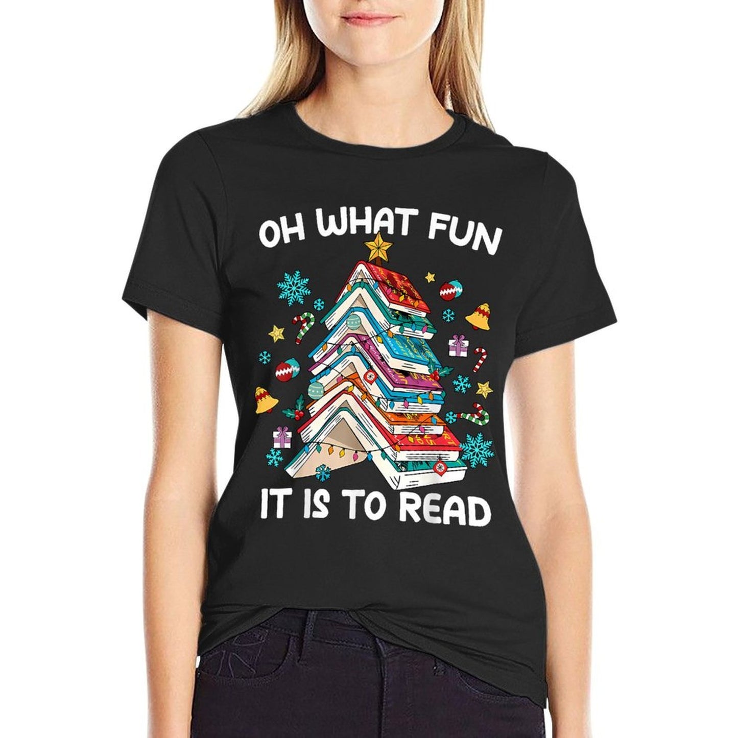 Oh What Fun It Is to Read Book Tree Lights for Everyone  Wrinkle-resistant T-Shirt