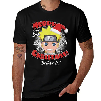 Naruto Shippuden Believe It Santa Christmas Anime  Heathered Texture T-Shirt