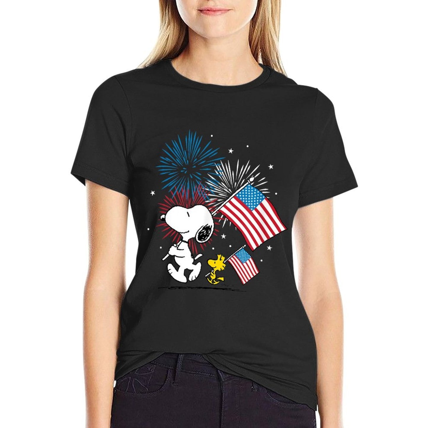 Peanuts - Snoopy & Woodstock Americans & Fireworks  Durable T-Shirt