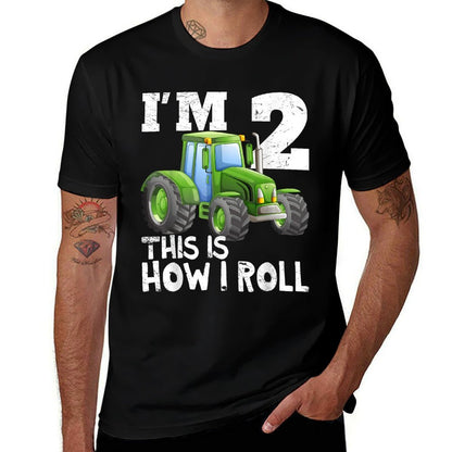 Green Farm Tractor 2nd Birthday Party Gift 2 Year Old  Heathered Texture T-Shirt