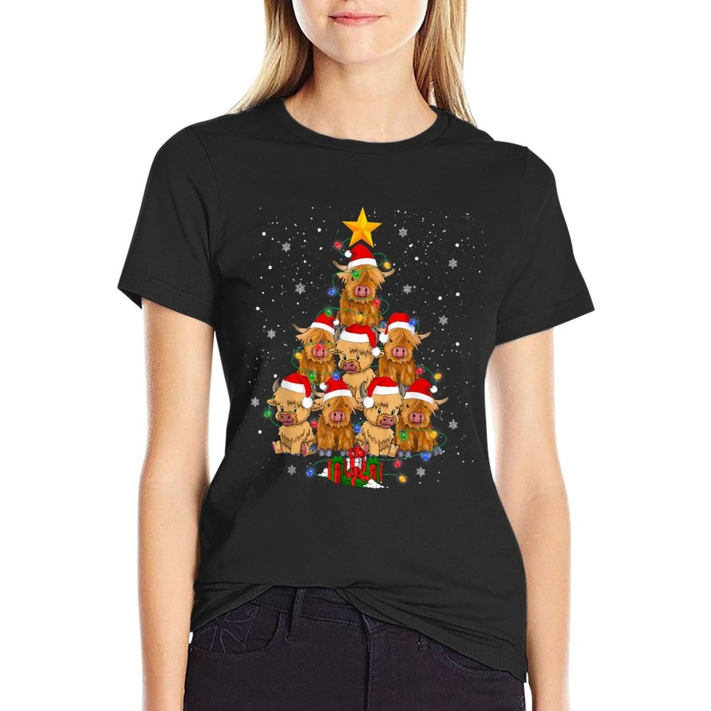 Scottish Highland Cow Christmas Tree Funny Cow Lover Xmas  Versatile T-Shirt