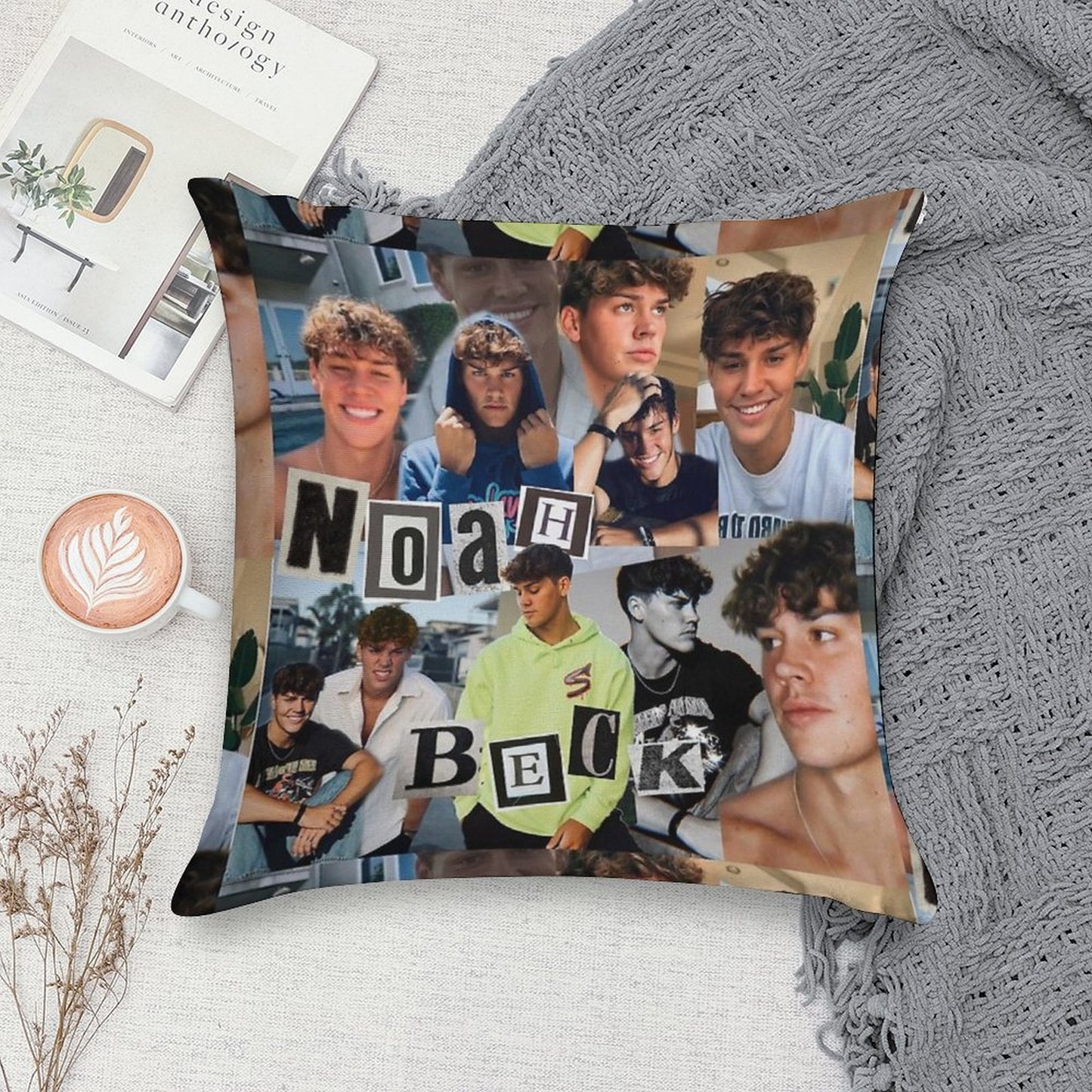 Noah Beck Collage Soft Bedroom Essential Throw Pillow