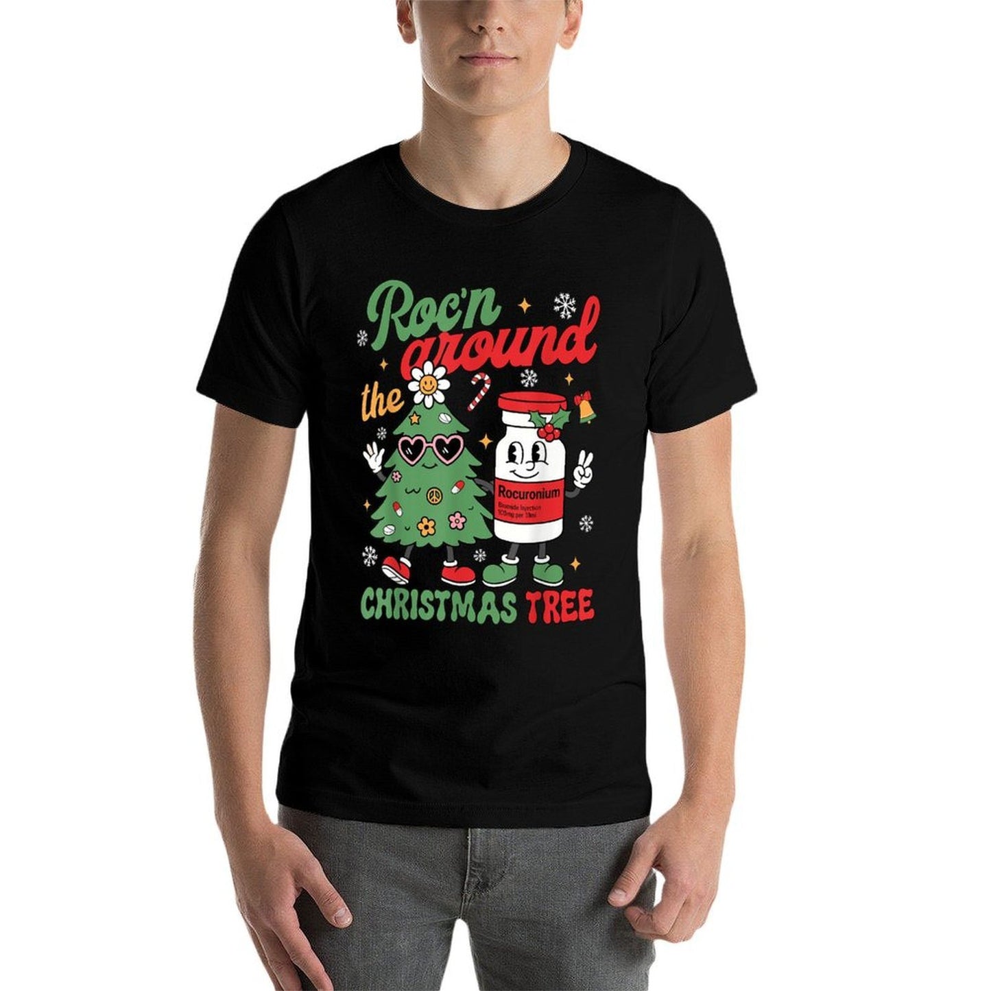 Groovy Rocn Around The Christmas Tree Nurse Men Women Kids  Cotton T-Shirt