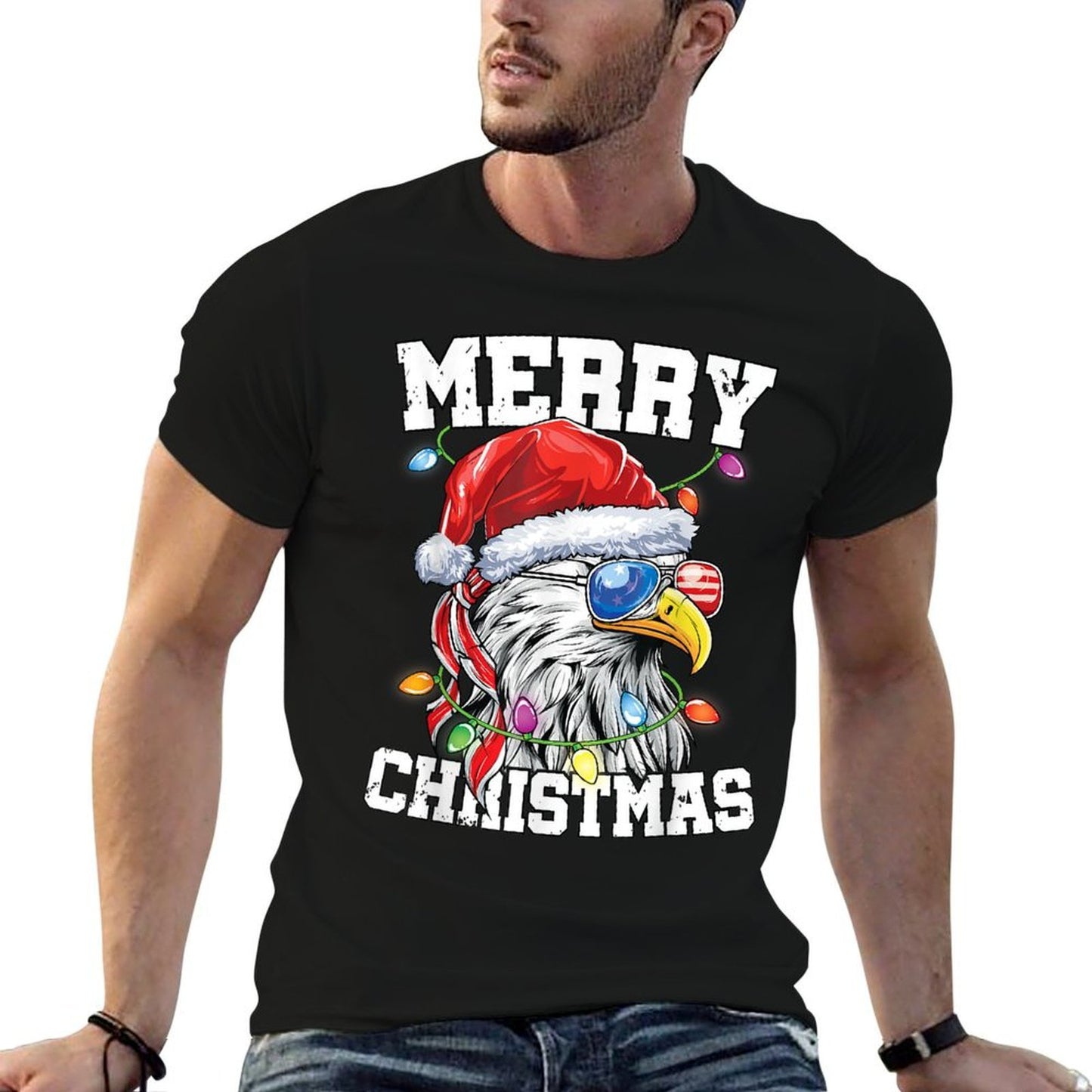 Merry Christmas Patriotic USA Patriotic Santa Bald Eagle  Breathable T-Shirt