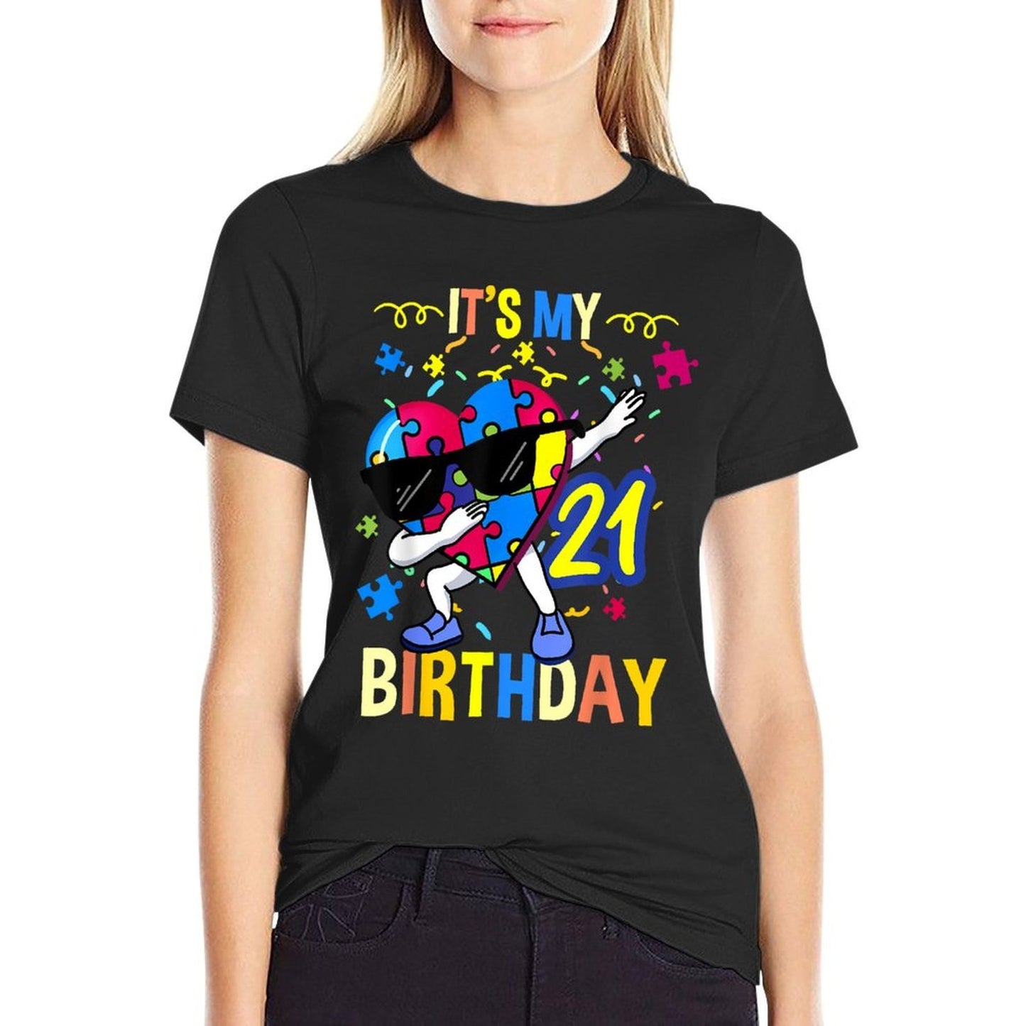 Its My 21st Birthday Dabbing Autism Puzzle  Odor-resistant T-Shirt