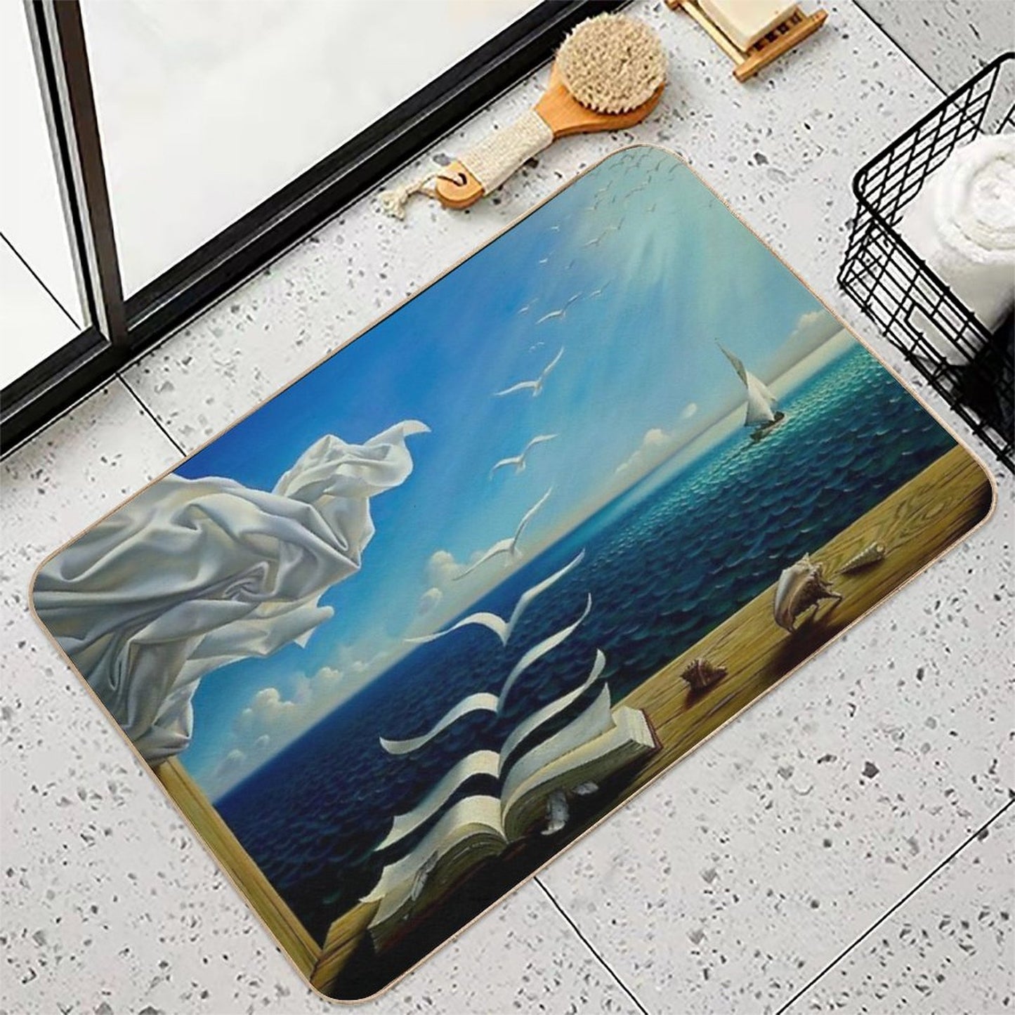 BOOK TO BIRDS Vintage Fantasy Surreal Print  Easy To Clean Bath Mat