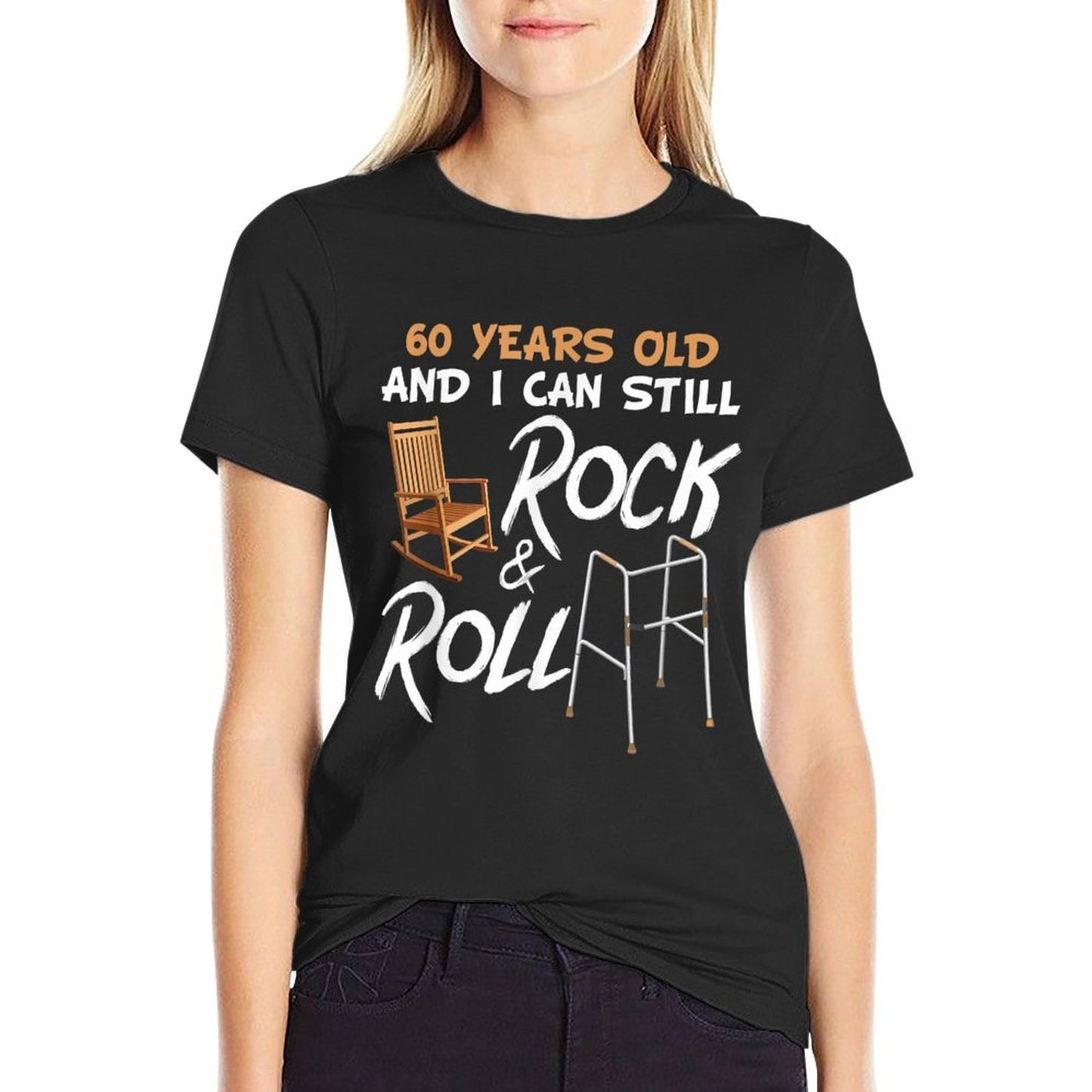 Rocking Chair Walking Aid Pun Rock Music Lover 60th Birthday  Heathered Texture T-Shirt