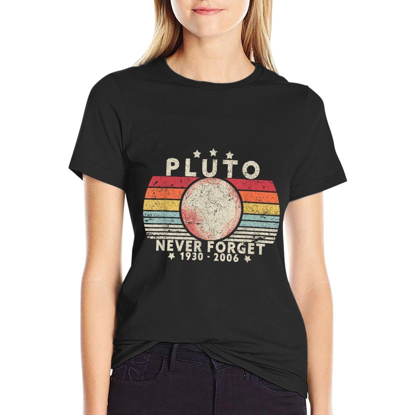 Never Forget Pluto. Retro Style Funny Space Science Soft T-Shirt