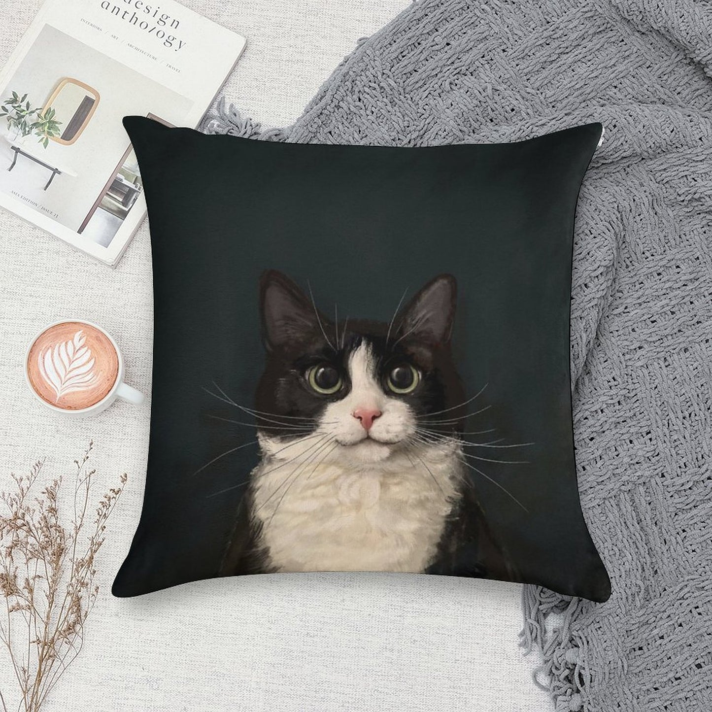 Tuxedo Cat Portrait Soft Ultra-Soft Texture Throw Pillow