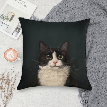 Tuxedo Cat Portrait Soft Ultra-Soft Texture Throw Pillow
