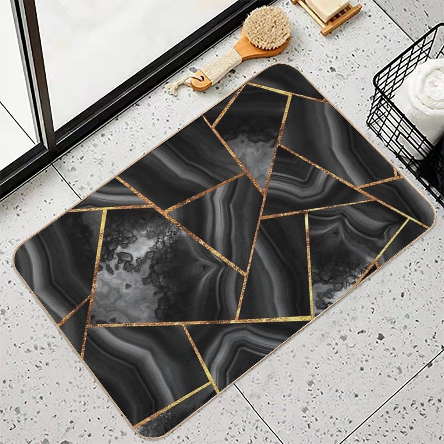 Black Night Agate Gold Geometric Glam #2 #geo #decor #art  Easy To Clean Bath Mat