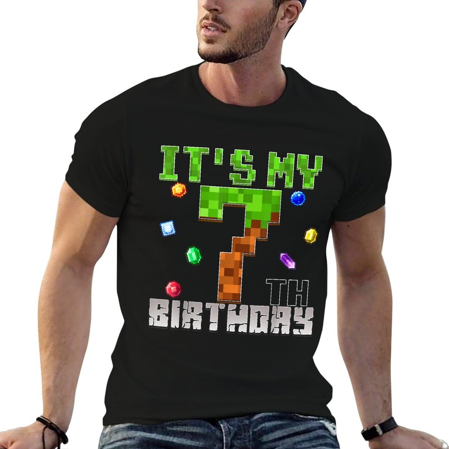 Birthday Boy It's My 7th Birthday Video Game Pixel  Relaxed-fit T-Shirt