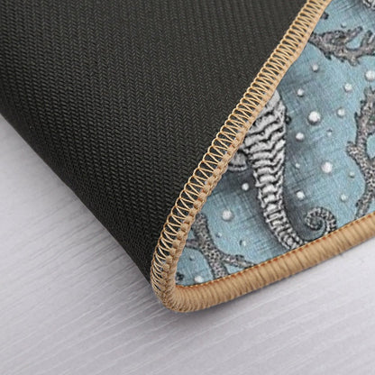 Victorian Seahorse Damask in Powder Blue Antique Steampunk  Stain-Proof Bath Mat