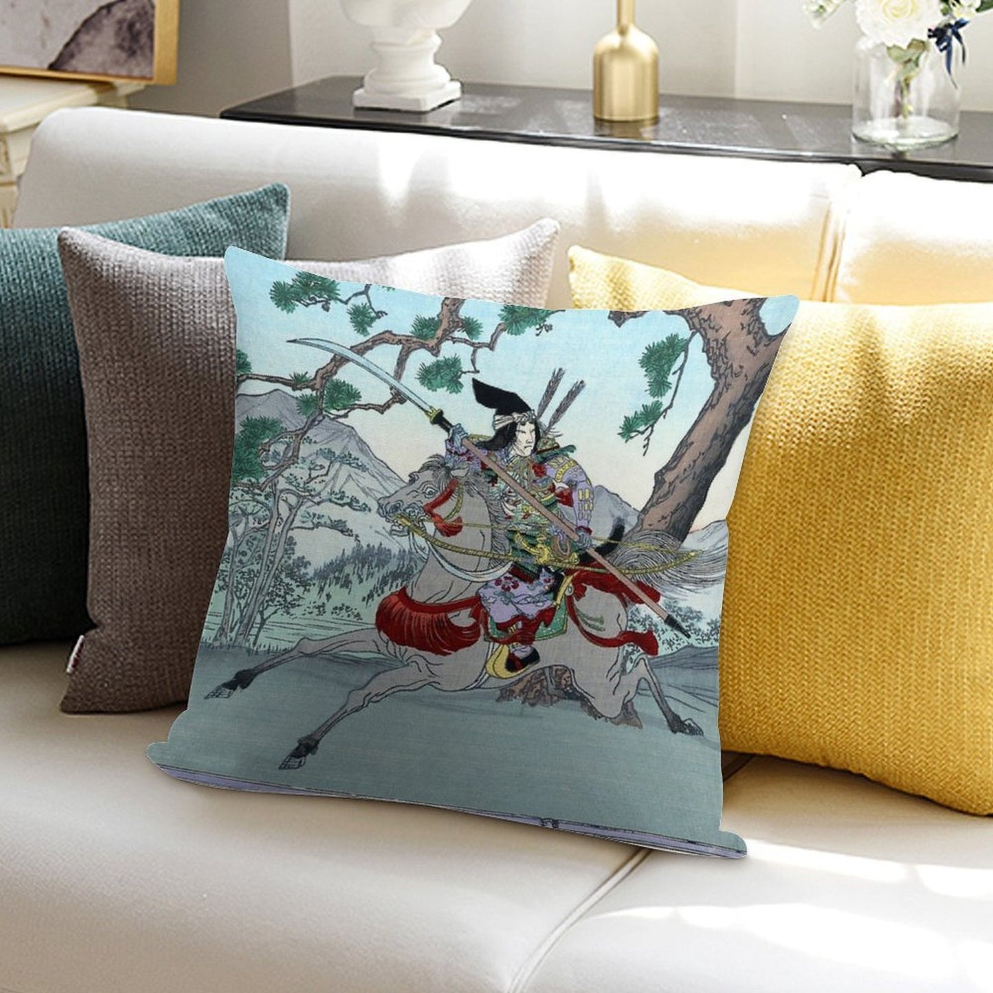 Tomoe Gozen, Female Samurai Warrior on Horseback, Japan Soft Multiple Sizes Throw Pillow