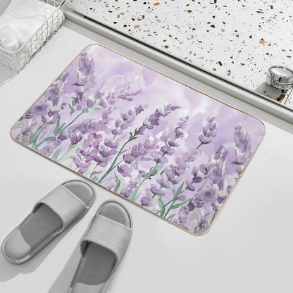 Tender Watercolor Lavender Flowers  Fade-Resistant Bath Mat