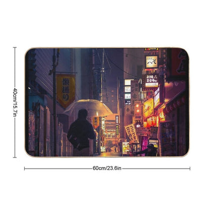 Neon Noir Street Reflecting The Warm Yellow And Orange Light from The Bar Area.  Pet-Safe Bath Mat