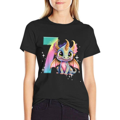 7th Birthday Dragon Party Rainbow Girl Dragon Seven 7  Slim-fit Cut T-Shirt
