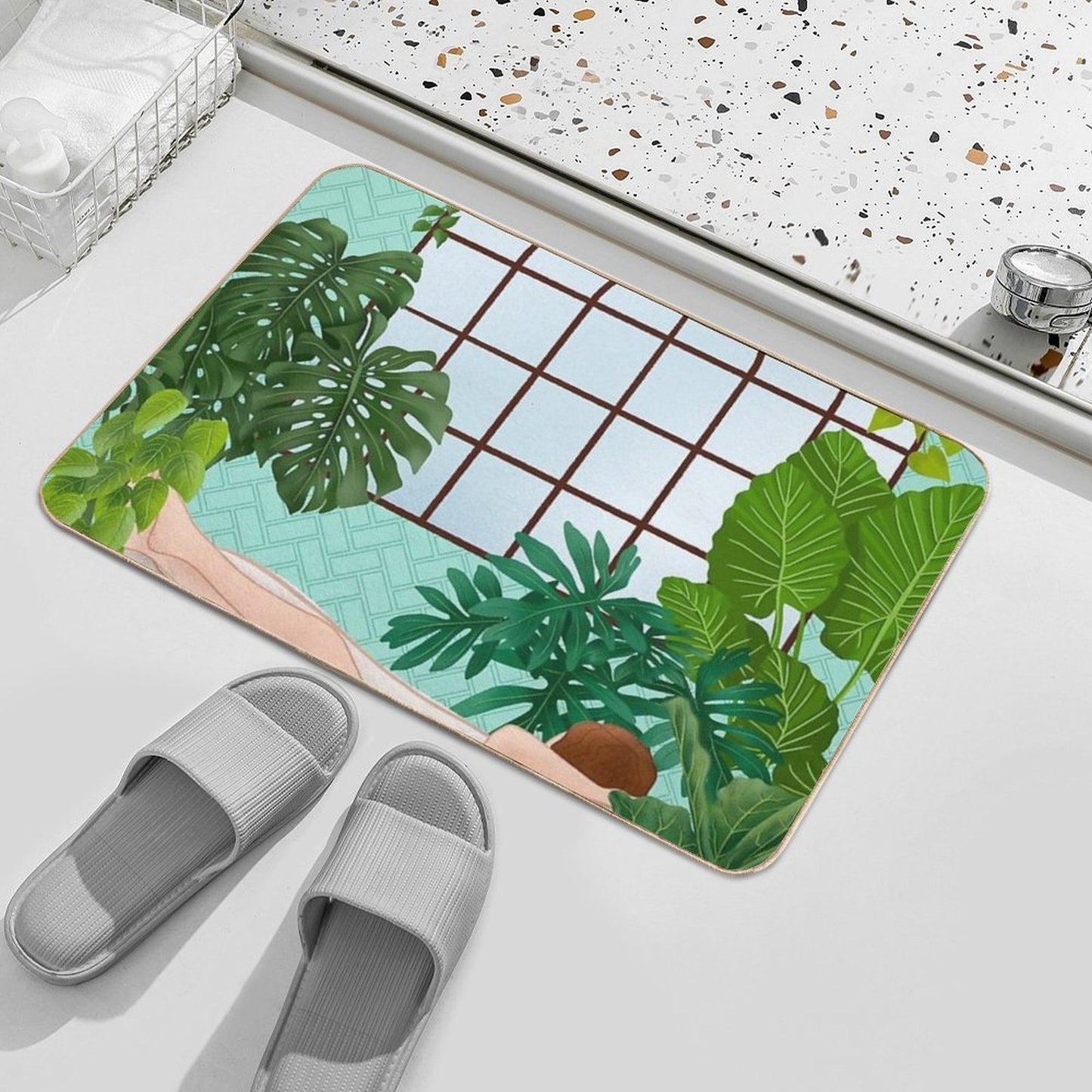Plant Lady In Bathroom  Versatile Bath Mat