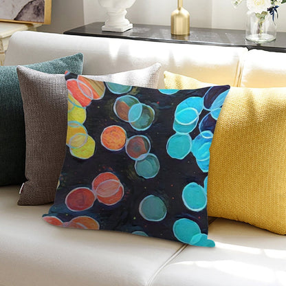 Colorful Bubbles – Abstract Modern Wall Art on Black Background Soft Ultra-Soft Texture Throw Pillow