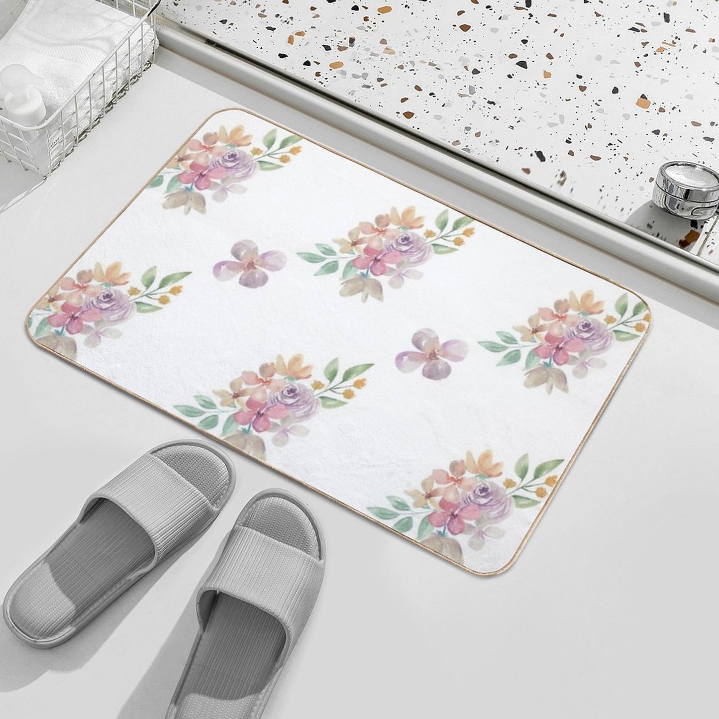 Watercolor Floral Pattern 4  Dirt-Trapping Bath Mat