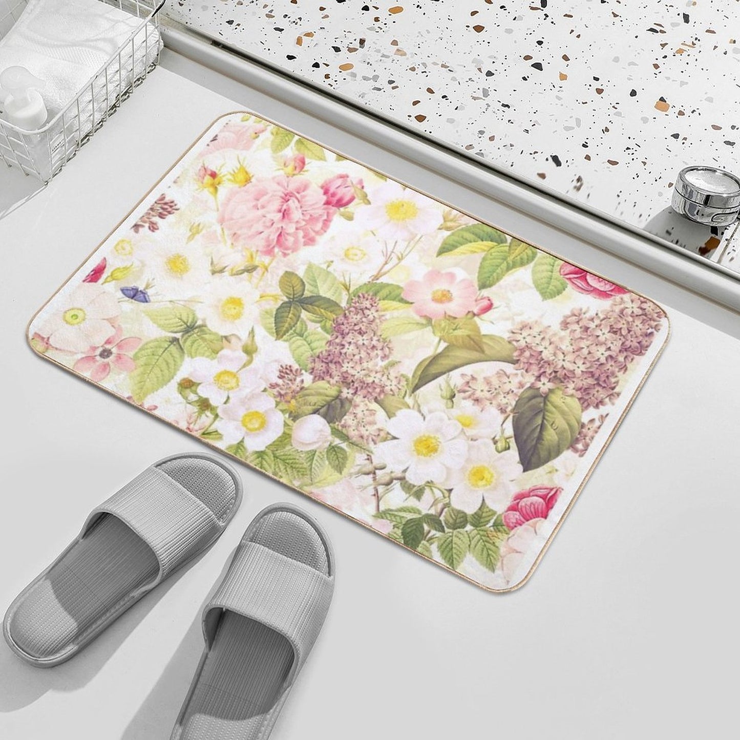 Vintage Summer Rose Garden- Blush Botanical Garden Nightgarden  Eco-Friendly Bath Mat