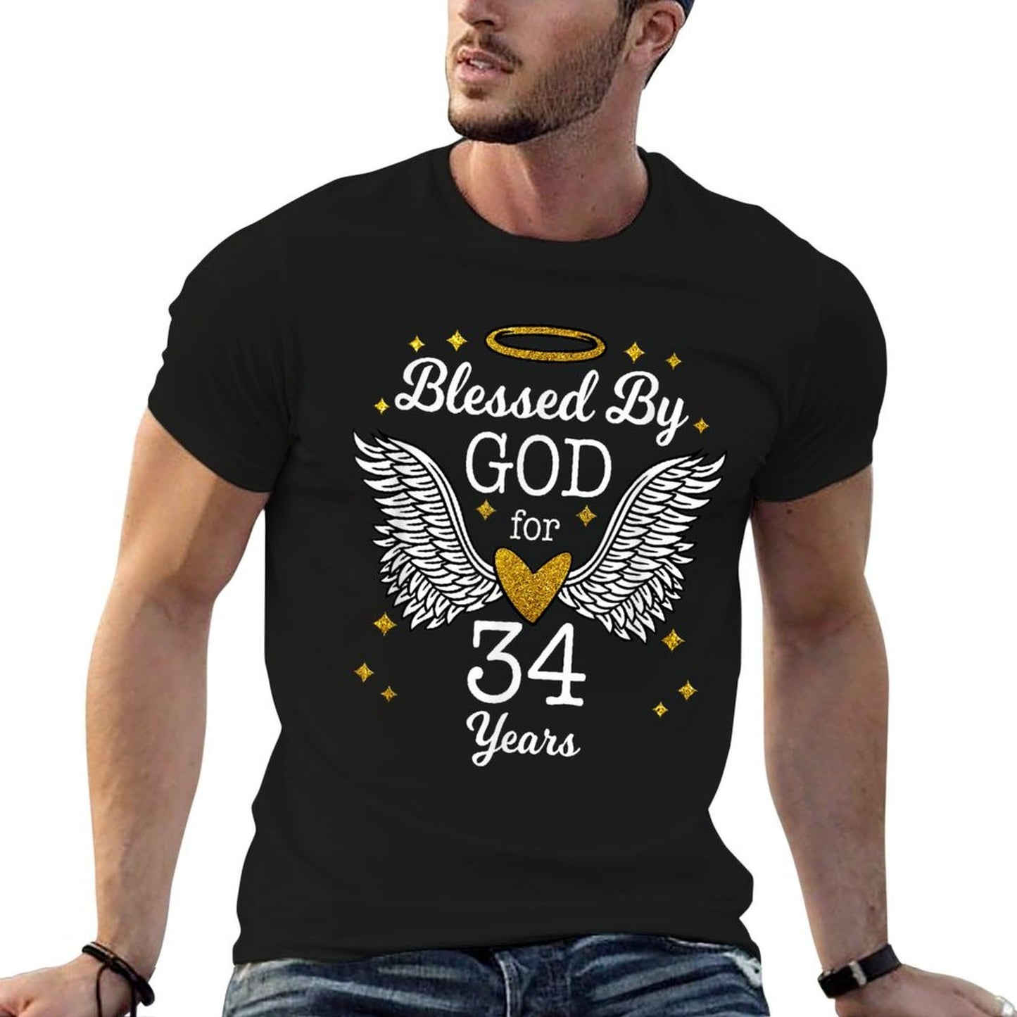 Blessed By God For 34 Years Angel Wings 34th Birthday  Vintage-inspired T-Shirt