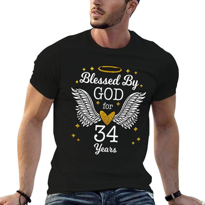 Blessed By God For 34 Years Angel Wings 34th Birthday  Vintage-inspired T-Shirt