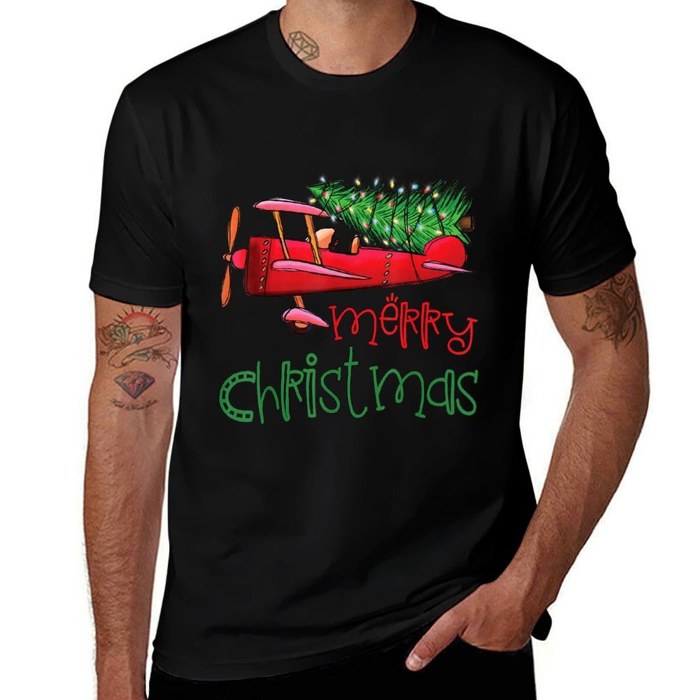 Merry Christmas Airplane Christmas Tree Pilot  Eco-friendly Material T-Shirt