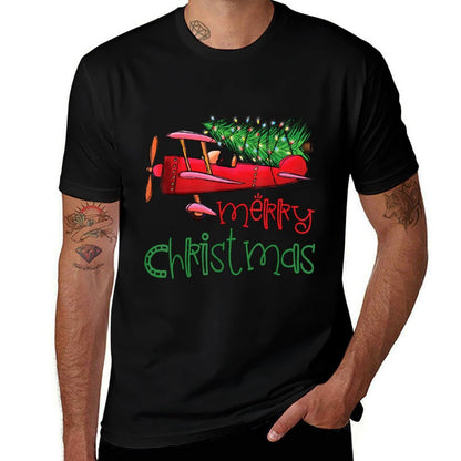Merry Christmas Airplane Christmas Tree Pilot  Eco-friendly Material T-Shirt