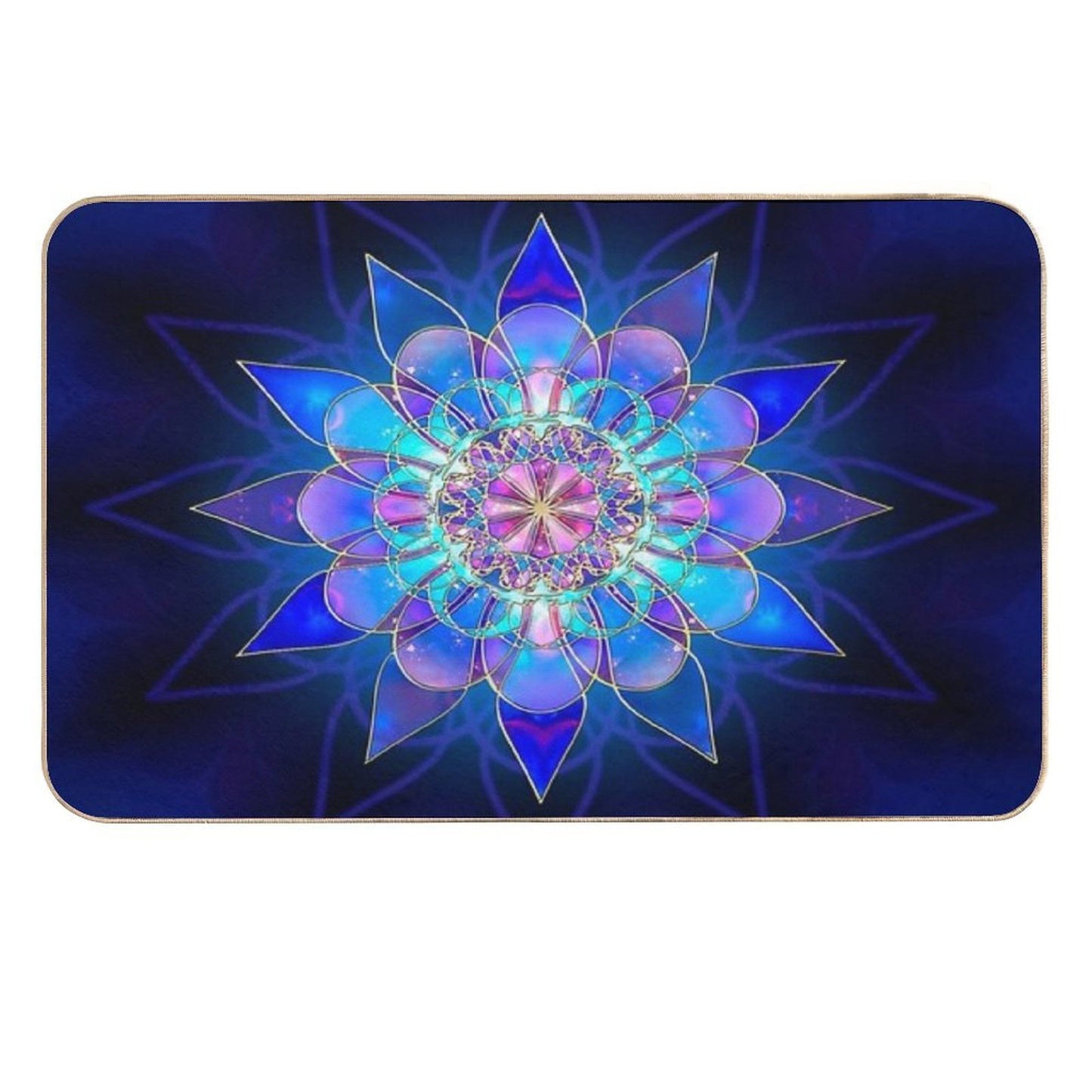 Blue Flower Mandala Fractal  Toxin-Free Bath Mat