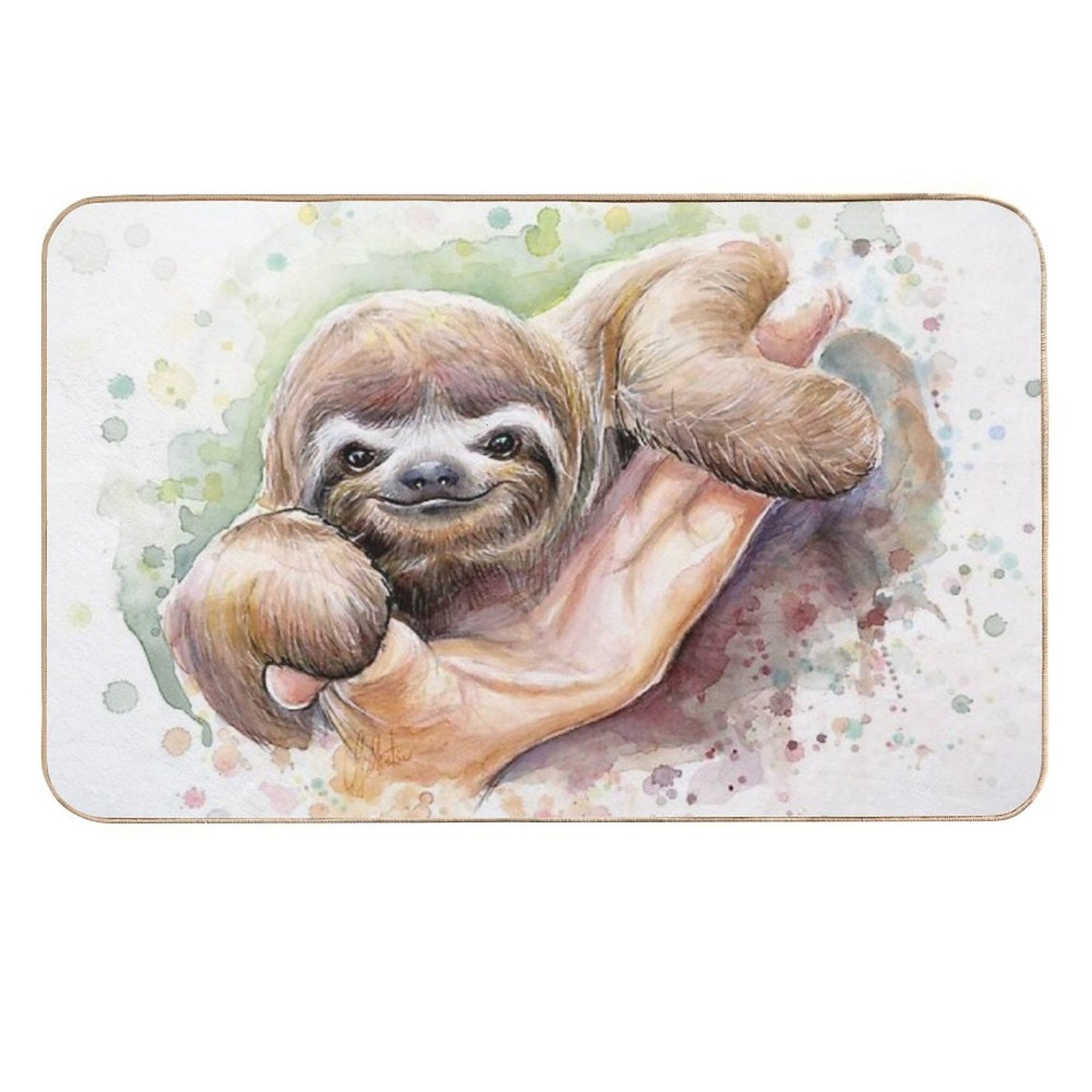 Baby Sloth Watercolor Painting, Cute Baby Animals Print Durable Bath Mat